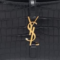 Saint Laurent Black Croc Embossed Leather LE 5 À 7 Shoulder Bag