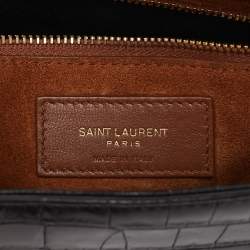 Saint Laurent Black Croc Embossed Leather LE 5 À 7 Shoulder Bag
