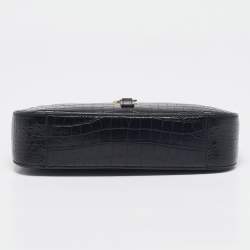 Saint Laurent Black Croc Embossed Leather LE 5 À 7 Shoulder Bag