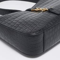 Saint Laurent Black Croc Embossed Leather LE 5 À 7 Shoulder Bag