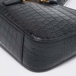 Saint Laurent Black Croc Embossed Leather LE 5 À 7 Shoulder Bag