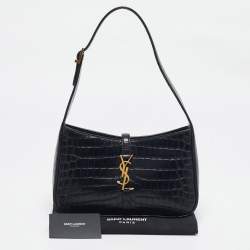 Saint Laurent Black Croc Embossed Leather LE 5 À 7 Shoulder Bag