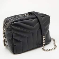 Saint Laurent Black Matelasse Leather Loulou Bowling Bag