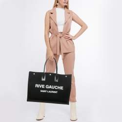 Pre Owned Saint Laurent Black Canvas and Leather Large Rive Gauche Tote
