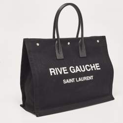 Pre Owned Saint Laurent Black Canvas and Leather Large Rive Gauche Tote