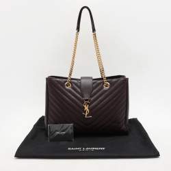 Saint Laurent Burgundy Matelassé Leather Monogram Shopper Tote