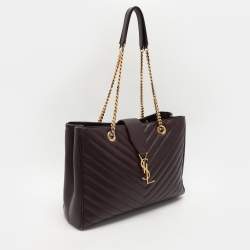 Saint Laurent Burgundy Matelassé Leather Monogram Shopper Tote