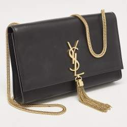 Pre Owned Saint Laurent Black Leather Medium Kate Tassel Crossbody Bag