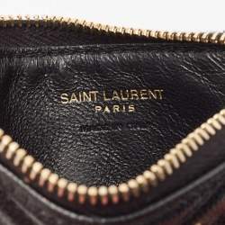 Pre Owned Saint Laurent Black Leather Cassandre Zip Card Holder
