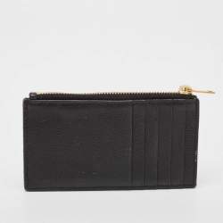 Pre Owned Saint Laurent Black Leather Cassandre Zip Card Holder