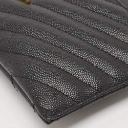 Pre Owned Saint Laurent Black Matelassé Leather Monogram Zip Pouch