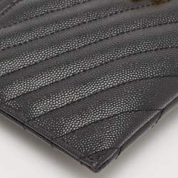 Pre Owned Saint Laurent Black Matelassé Leather Monogram Zip Pouch