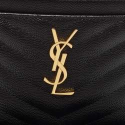 Pre Owned Saint Laurent Black Matelassé Leather Monogram Zip Pouch