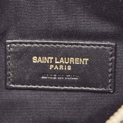 Pre Owned Saint Laurent Black Matelassé Leather Monogram Zip Pouch