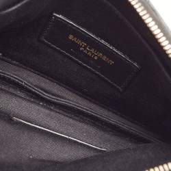 Pre Owned Saint Laurent Black Matelassé Leather Monogram Zip Pouch
