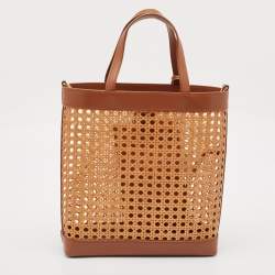 Pre Owned Saint Laurent Brown Woven Rattan and Leather Toy Tote