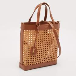 Pre Owned Saint Laurent Brown Woven Rattan and Leather Toy Tote