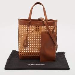Pre Owned Saint Laurent Brown Woven Rattan and Leather Toy Tote