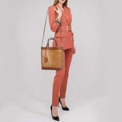 Pre Owned Saint Laurent Brown Woven Rattan and Leather Toy Tote