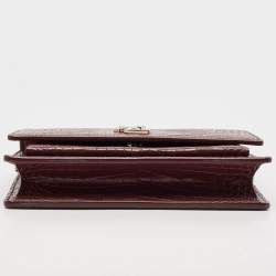Pre Owned Saint Laurent Burgundy Croc Embossed Leather Sunset Wallet On Chain