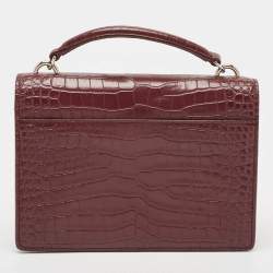 Pre Owned Saint Laurent Burgundy Croc Embossed Leather Sunset Wallet On Chain