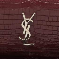 Pre Owned Saint Laurent Burgundy Croc Embossed Leather Sunset Wallet On Chain