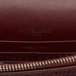 Pre Owned Saint Laurent Burgundy Croc Embossed Leather Sunset Wallet On Chain