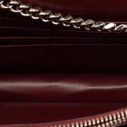 Pre Owned Saint Laurent Burgundy Croc Embossed Leather Sunset Wallet On Chain