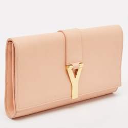 Saint Laurent Peach Leather Y Line Clutch
