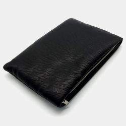 Saint Laurent Paris Black Leather  logo padded clutch bag