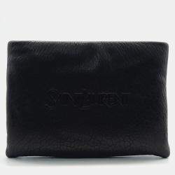Saint Laurent Paris Black Leather  logo padded clutch bag