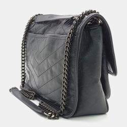 Saint Laurent Paris Black Leather Niki Chain Monogram Shoulder Bag
