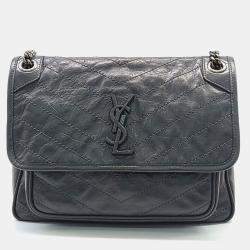Saint Laurent Paris Black Leather Niki Chain Monogram Shoulder Bag