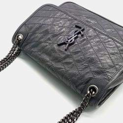 Saint Laurent Paris Black Leather Niki Chain Monogram Shoulder Bag