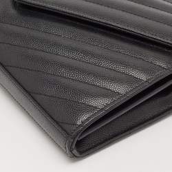 Saint Laurent Black Leather Matelasse Cassandre Envelope Wallet on Chain