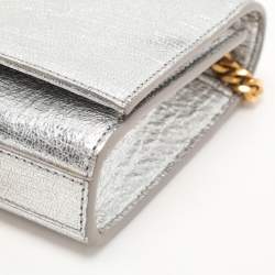 مملوكة مسبقًا Saint Laurent Silver Textured Leather Small Monogram Kate Shoulder Bag