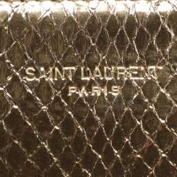 مملوكة مسبقًا حقيبة كتف سان لوران أوبومي جلد وزواحف منقوشة سوداء/ذهبية مع سويد.