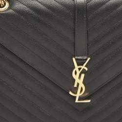 Saint Laurent Black Chevron Leather Large Monogram Envelope Shoulder Bag