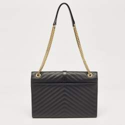 Saint Laurent Black Chevron Leather Large Monogram Envelope Shoulder Bag