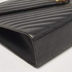 Saint Laurent Black Chevron Leather Large Monogram Envelope Shoulder Bag