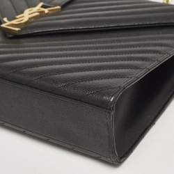 Saint Laurent Black Chevron Leather Large Monogram Envelope Shoulder Bag