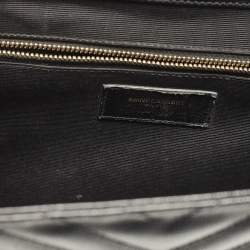 Saint Laurent Black Chevron Leather Large Monogram Envelope Shoulder Bag