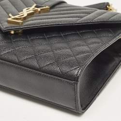 Saint Laurent Black Mix Matelassé Leather Medium Envelope Shoulder Bag