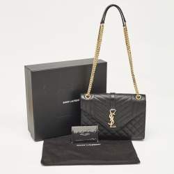 Saint Laurent Black Mix Matelassé Leather Medium Envelope Shoulder Bag