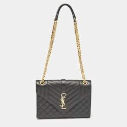 Saint Laurent Black Mix Matelassé Leather Medium Envelope Shoulder Bag