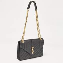 Saint Laurent Black Mix Matelassé Leather Medium Envelope Shoulder Bag
