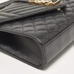Saint Laurent Black Mix Matelassé Leather Medium Envelope Shoulder Bag