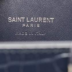 Pre Owned Saint Laurent Navy Blue Croc Embossed Leather Nano Classic Sac De Jour Tote