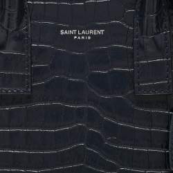 Pre Owned Saint Laurent Navy Blue Croc Embossed Leather Nano Classic Sac De Jour Tote
