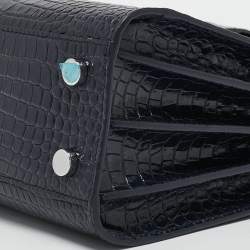 Pre Owned Saint Laurent Navy Blue Croc Embossed Leather Nano Classic Sac De Jour Tote